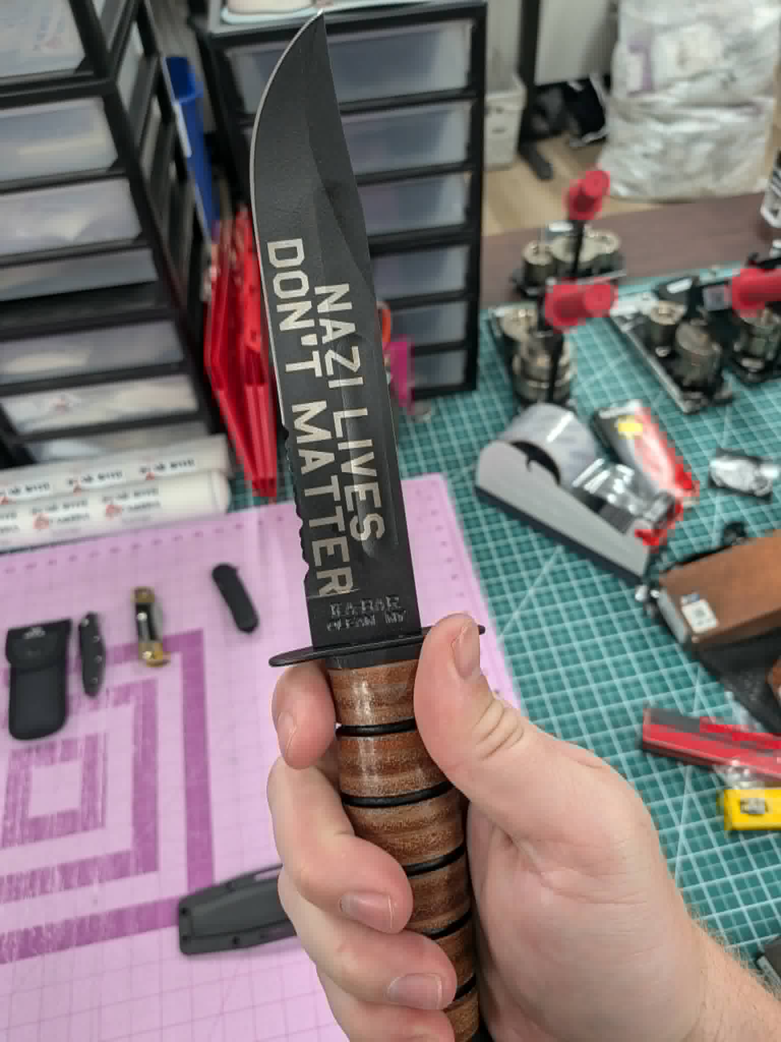 Kabar USMC Fighting Knife - Fixed Blade With Sheath - Laser Engraved