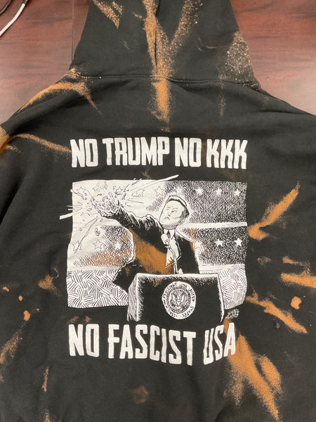 No Trump No KKK no Fascist Usa- zip up hoodie - Large- Bleached