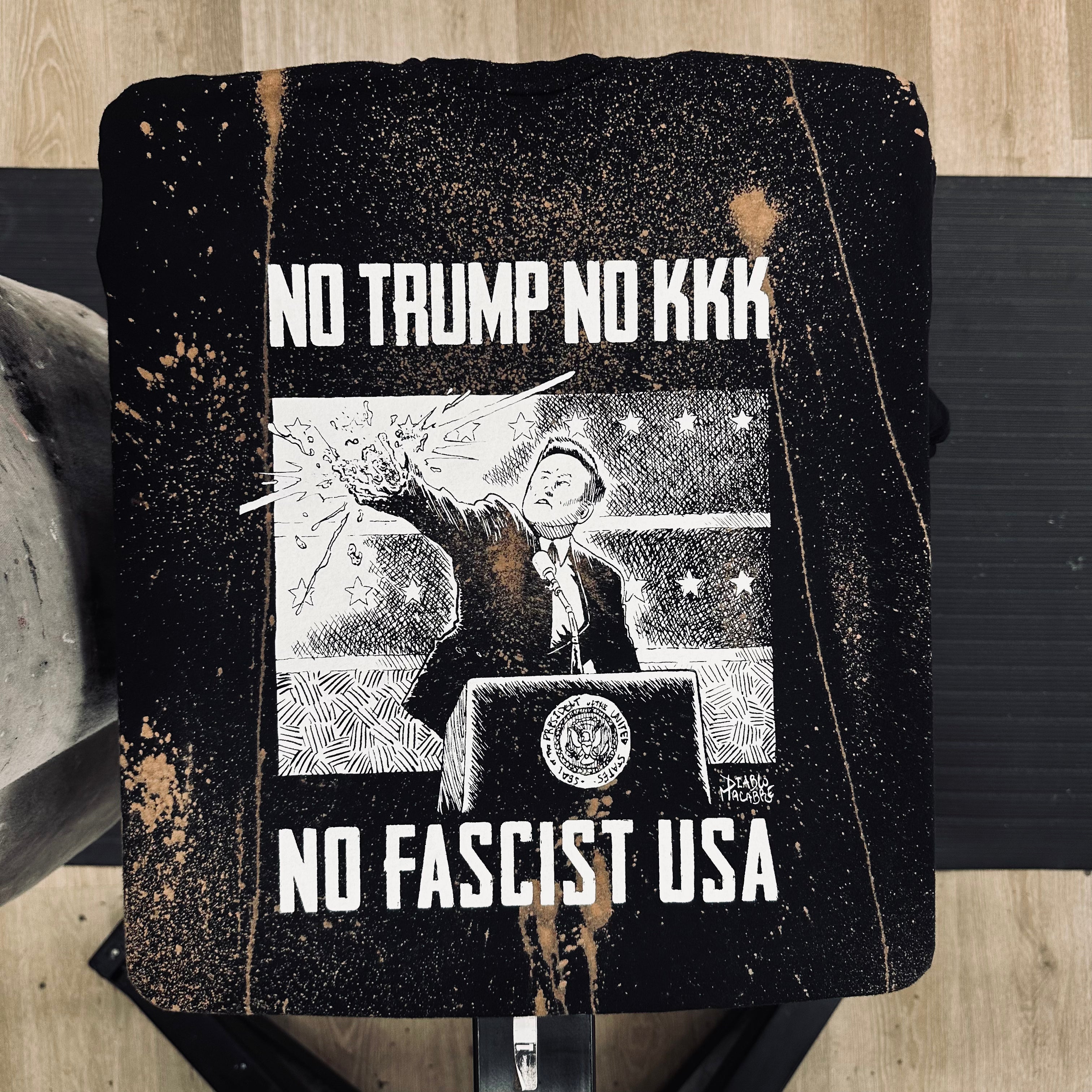 No Trump NO KKK No - Shirt - XL - Bleached (Gun Shot Style)