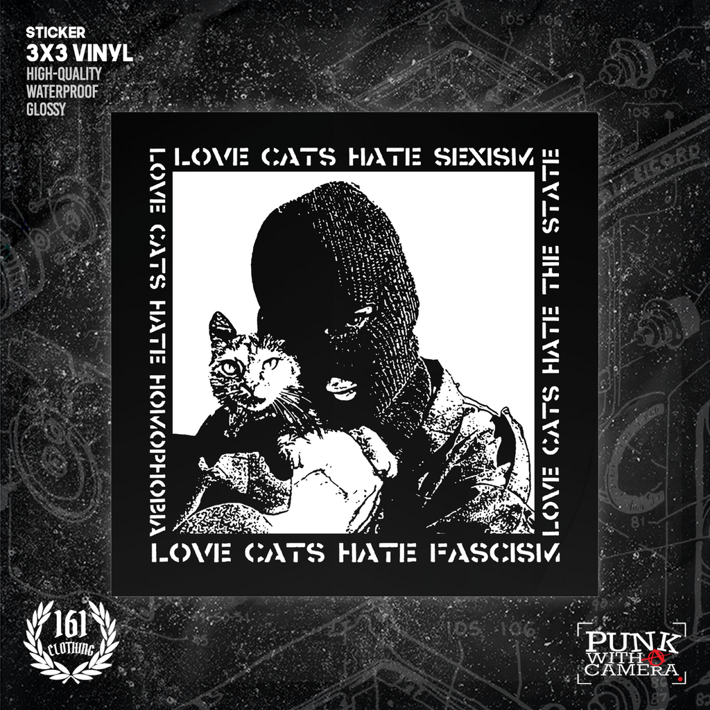 Love Cats Hate Fascism - 161.Clothing - Sticker (3X3)