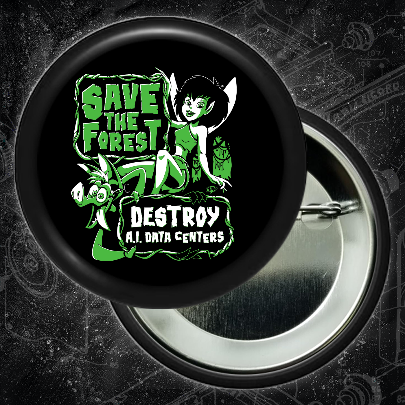 Save the Forest Destroy AI Data Centers - Button (1.5 & 2.25 Inch)