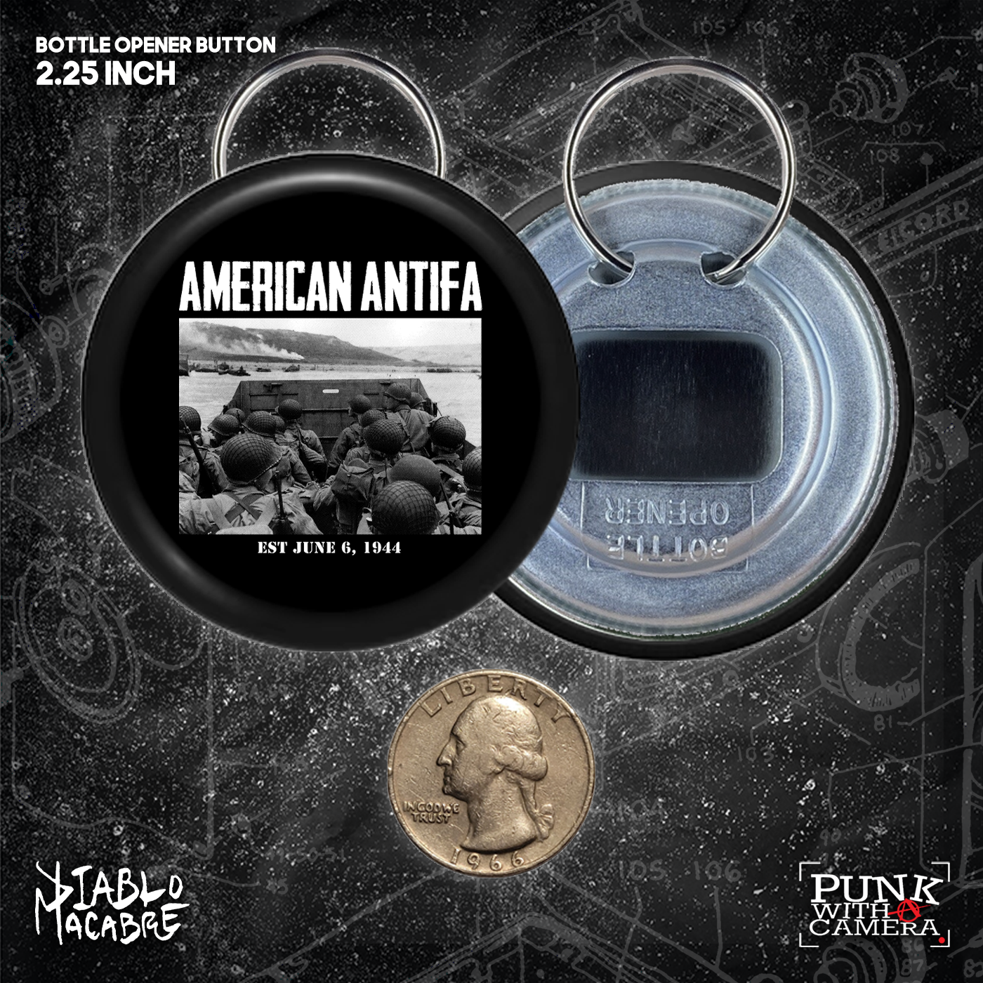 American Antifa EST June 6th 1944 - Buttons (1.5 & 2.25 Inch)