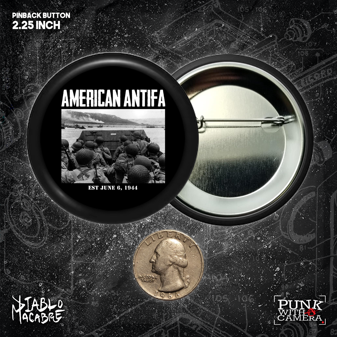 American Antifa EST June 6th 1944 - Buttons (1.5 & 2.25 Inch)