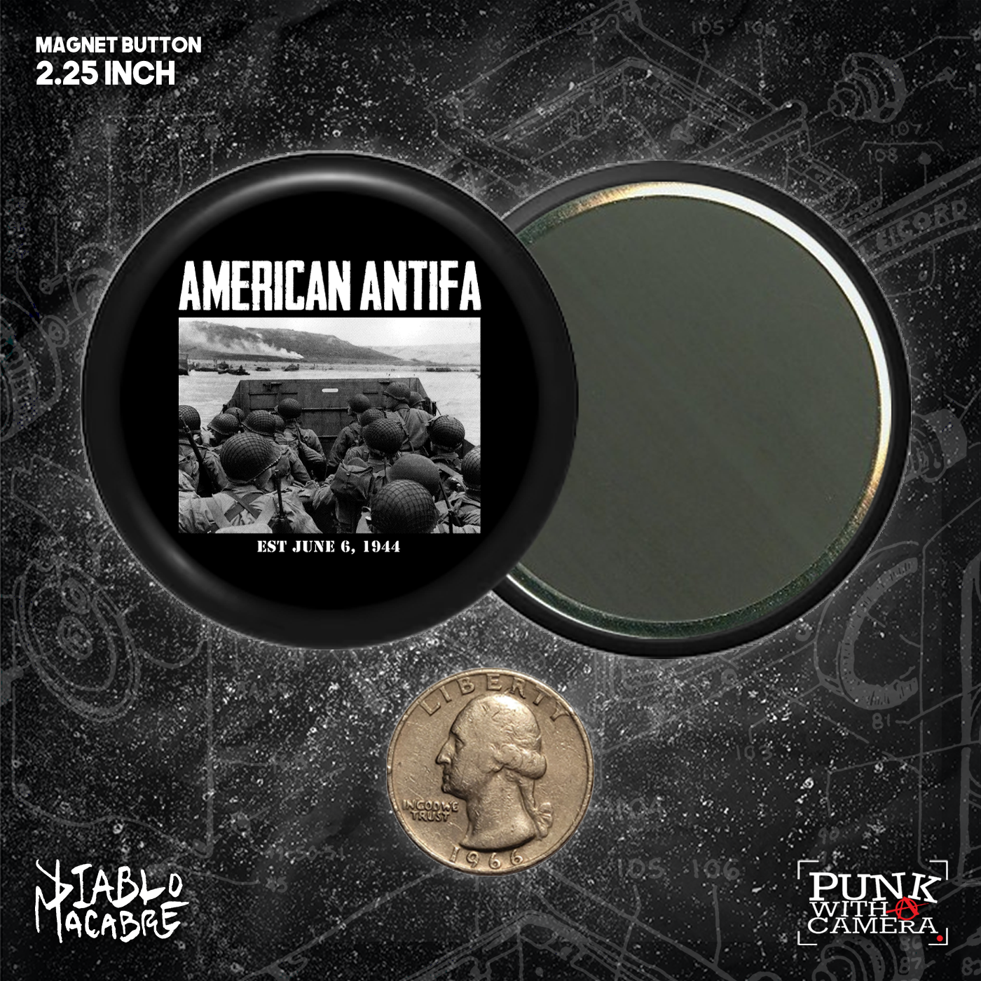 American Antifa EST June 6th 1944 - Buttons (1.5 & 2.25 Inch)