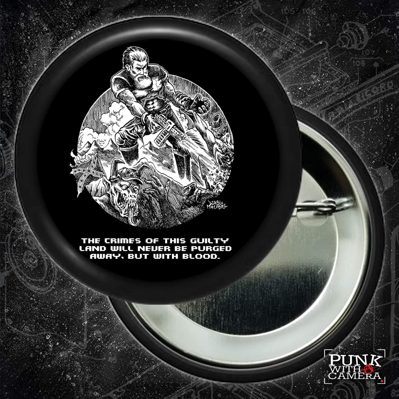 John Brown X Doom "The Crimes Of This Guilty Land Will Never Be Purged Away, But With Blood." - Buttons (1, 1.5, & 2.25 Inch)