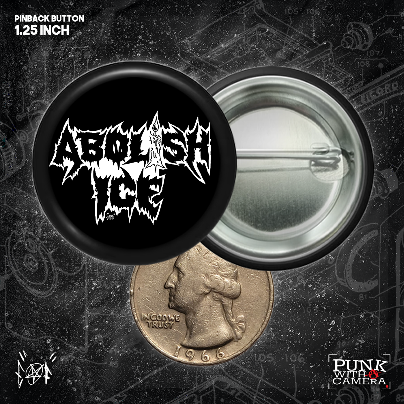 Abolish Ice Metal Font - Buttons (1, 1.25, 1.5, & 2.25 Inch)