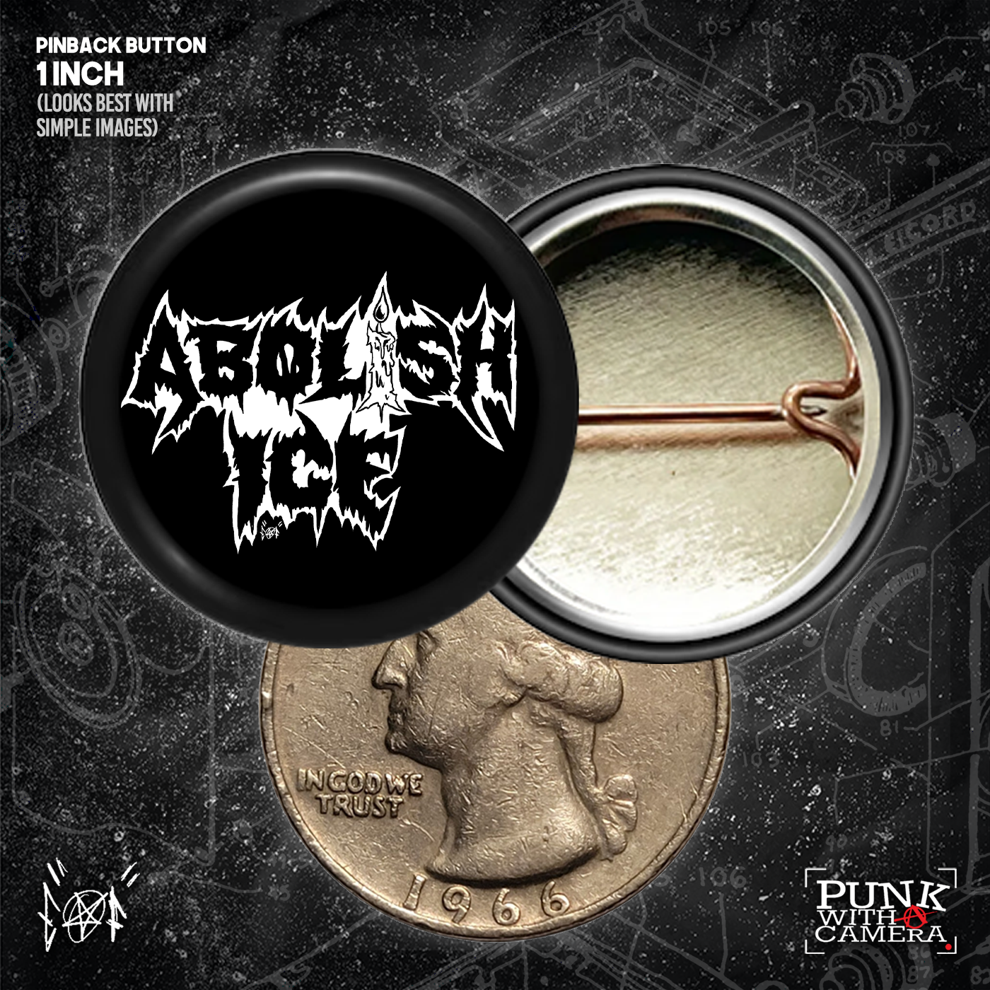 Abolish Ice Metal Font - Buttons (1, 1.25, 1.5, & 2.25 Inch)