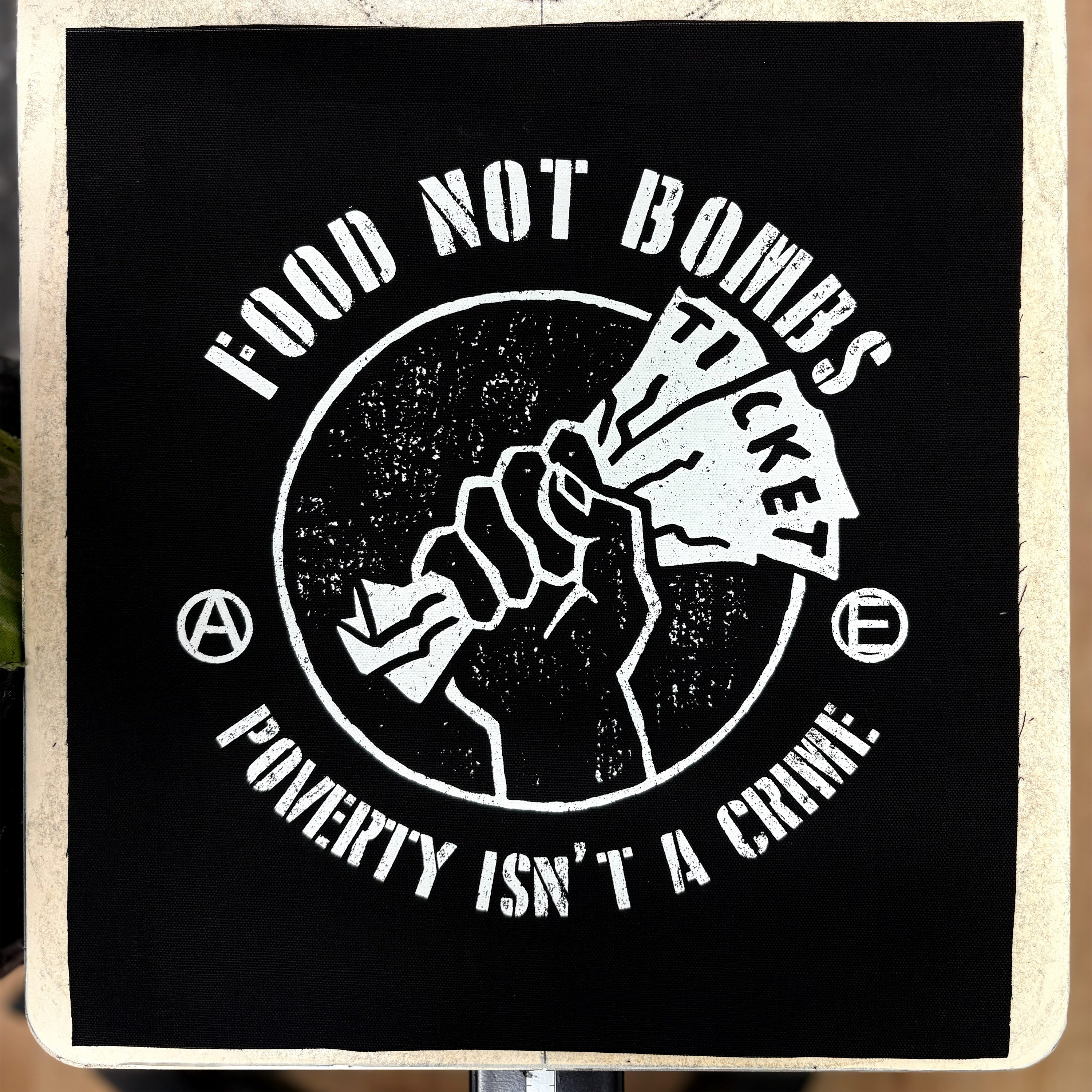 Food Not Bombs - Poverty Is Not A Crime - Backpatch - Mutual Aid Design