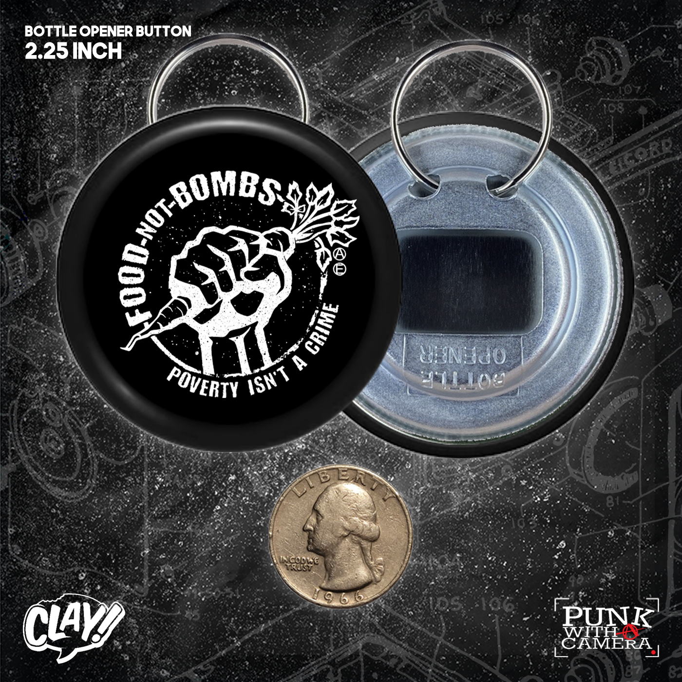 Food Not Bombs - Poverty Isn't A Crime - Buttons (1.5 & 2.25 Inch) - Mutual Aid Design