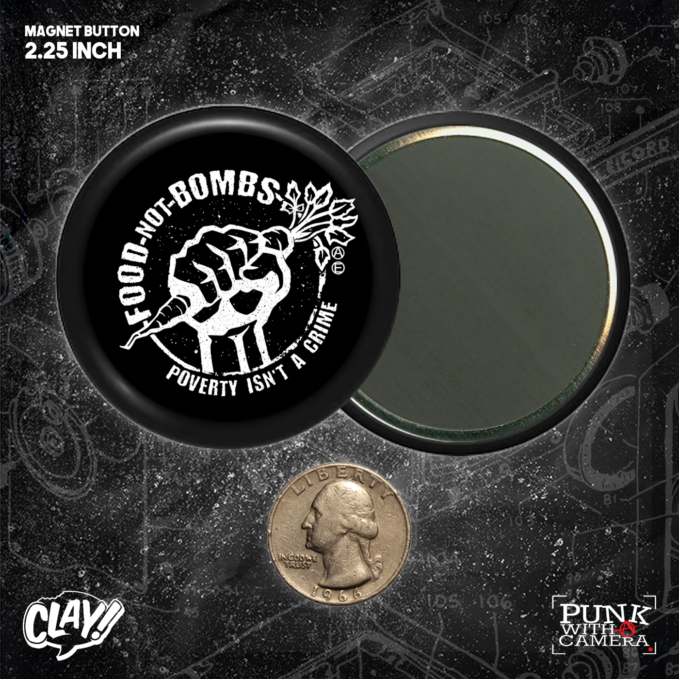 Food Not Bombs - Poverty Isn't A Crime - Buttons (1.5 & 2.25 Inch) - Mutual Aid Design
