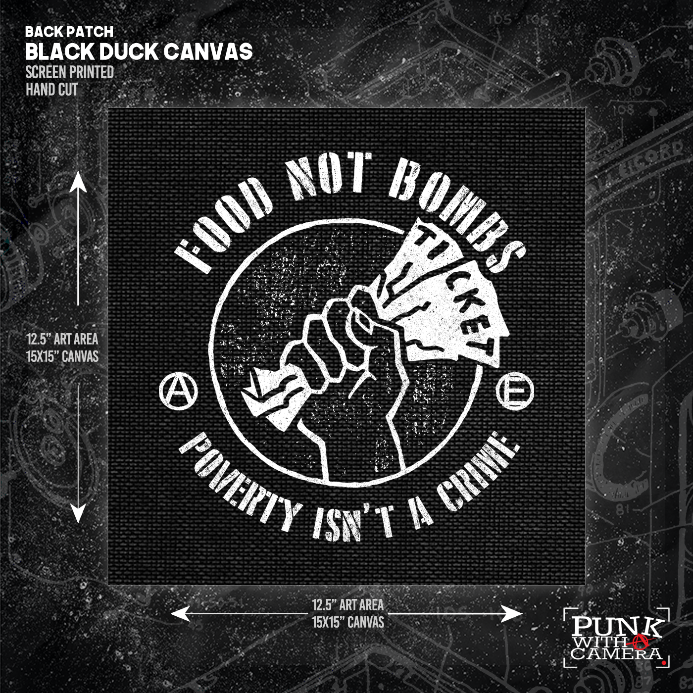 Food Not Bombs - Poverty Is Not A Crime - Backpatch - Mutual Aid Design
