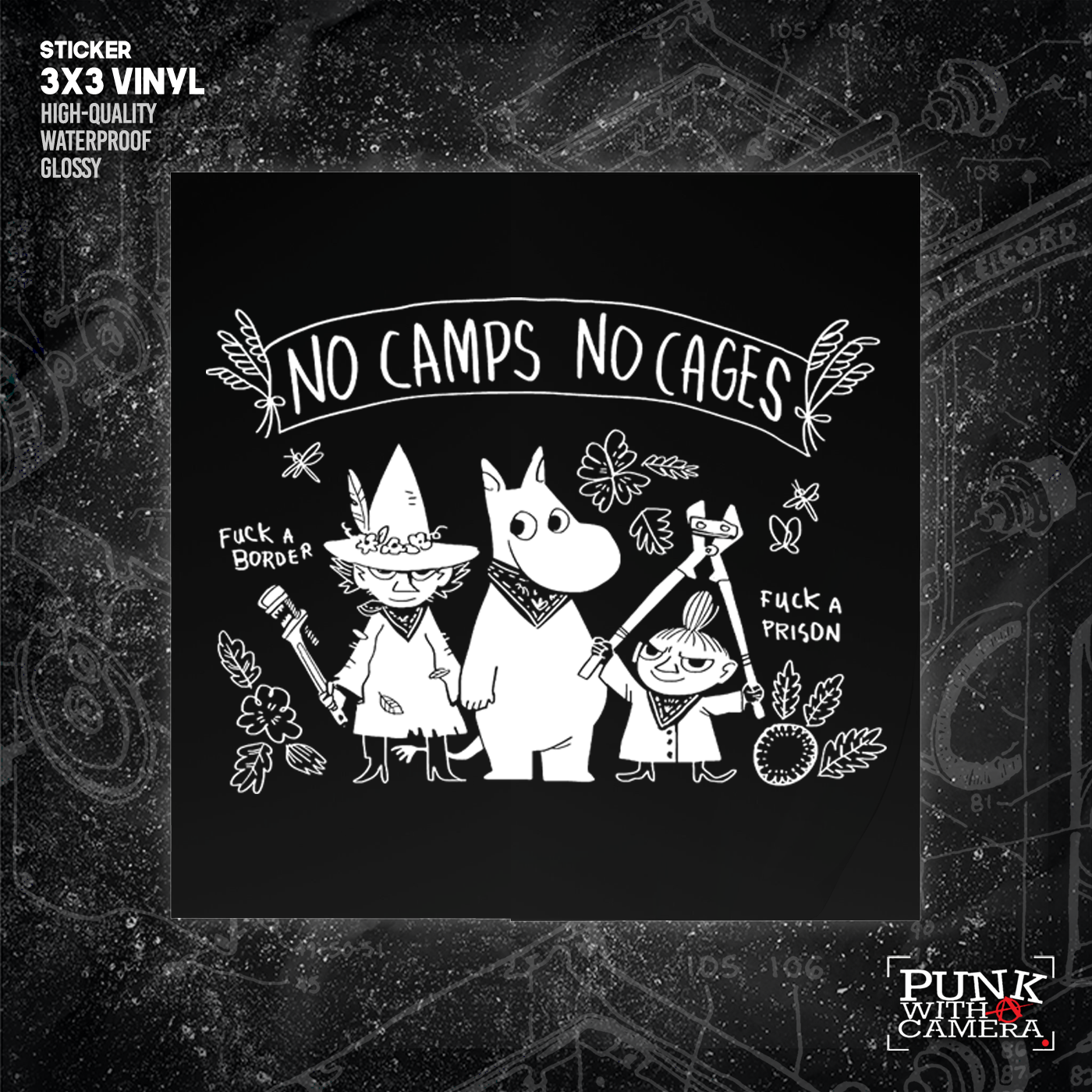 No Camps No Cages - Fuck A Border Fuck a Prison - Sticker (3X3)