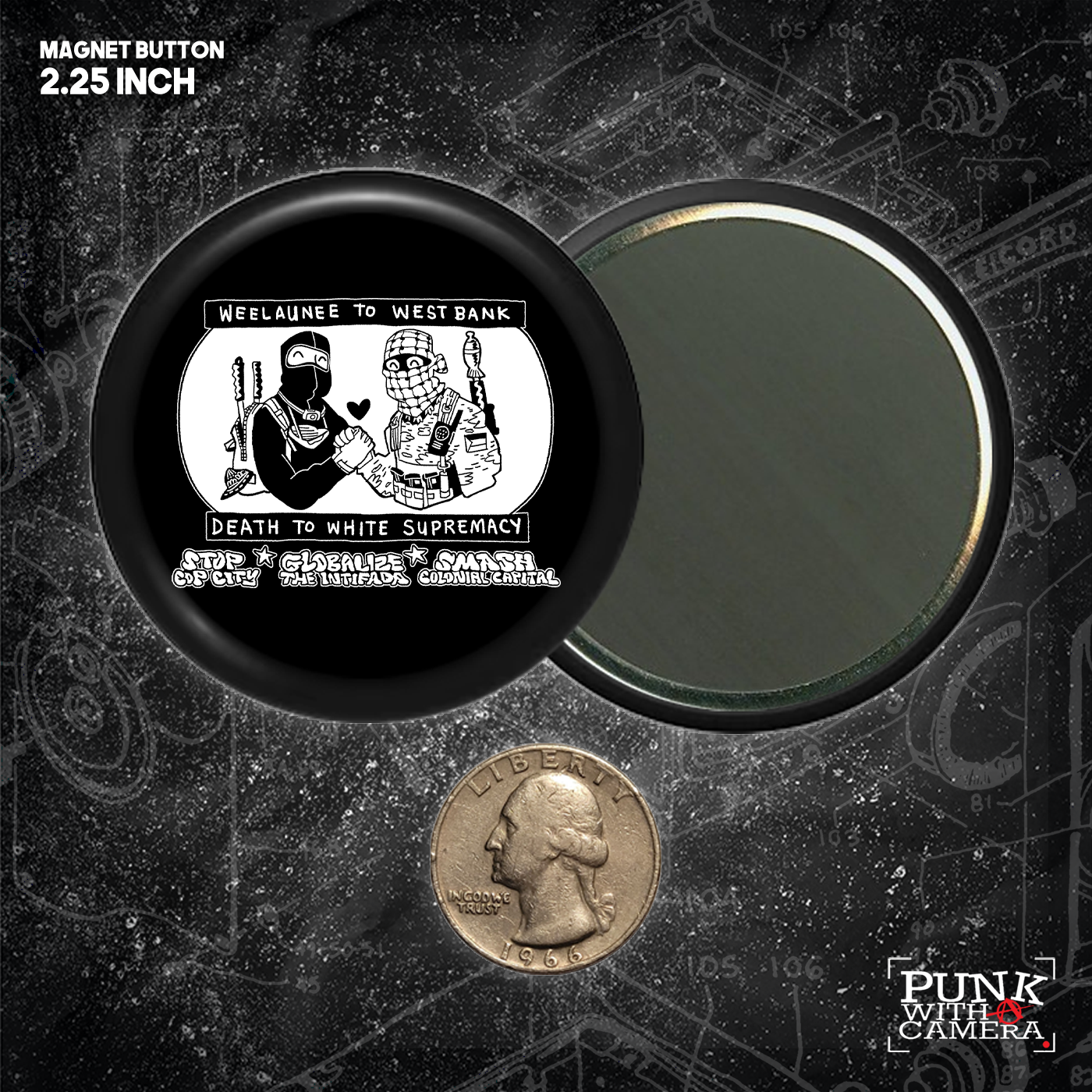 Weelaunee To West Bank Death To White Supremacy - Button 2.25 Inch