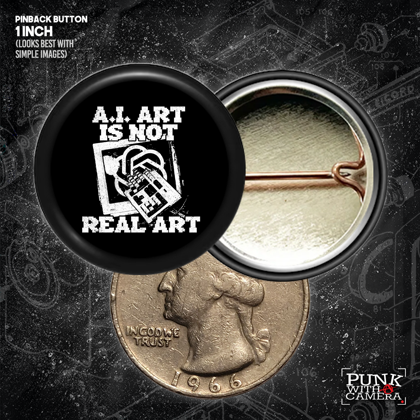 AI Art Is Not Real Art Keyboard - Buttons (1, 1.25, 1.5, & 2.25 Inch)
