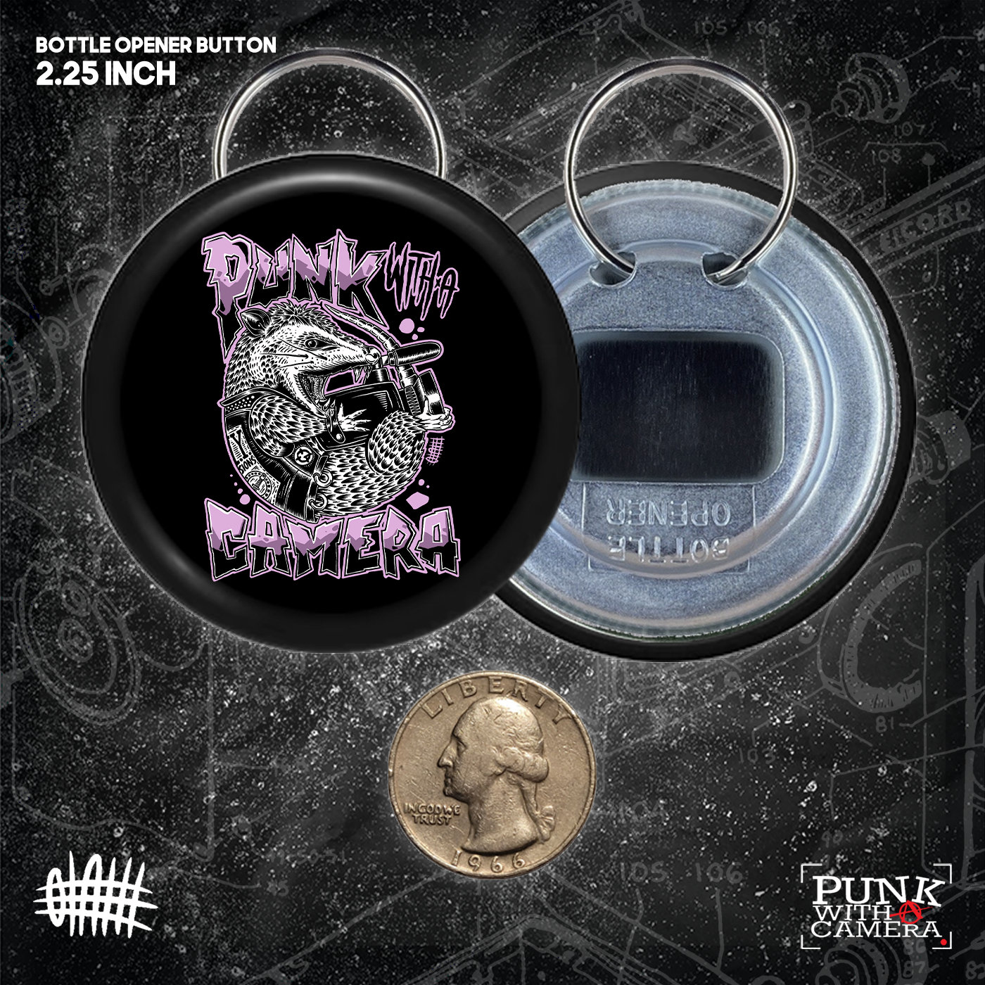 PWAC - Punk Rock Possum - Buttons (1.5, & 2.25 Inch)