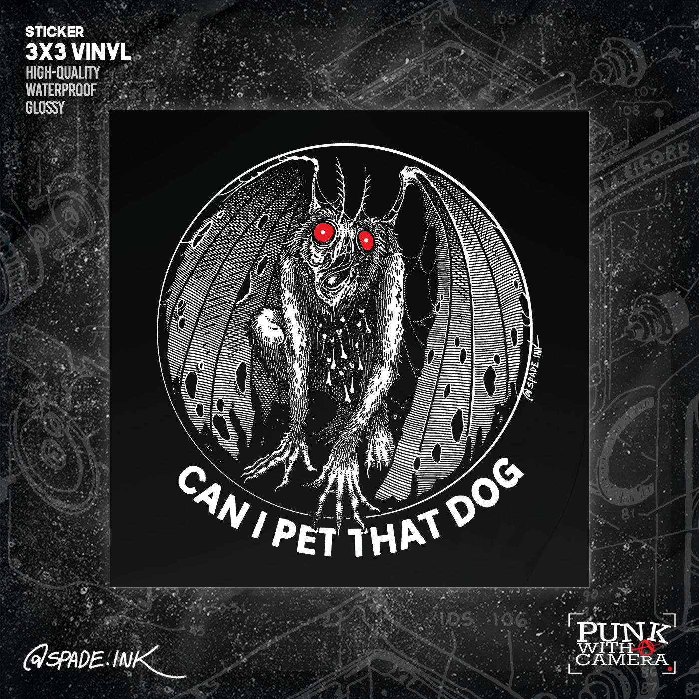 Moth Man Can I Pet That Dog - Sticker (3x3)