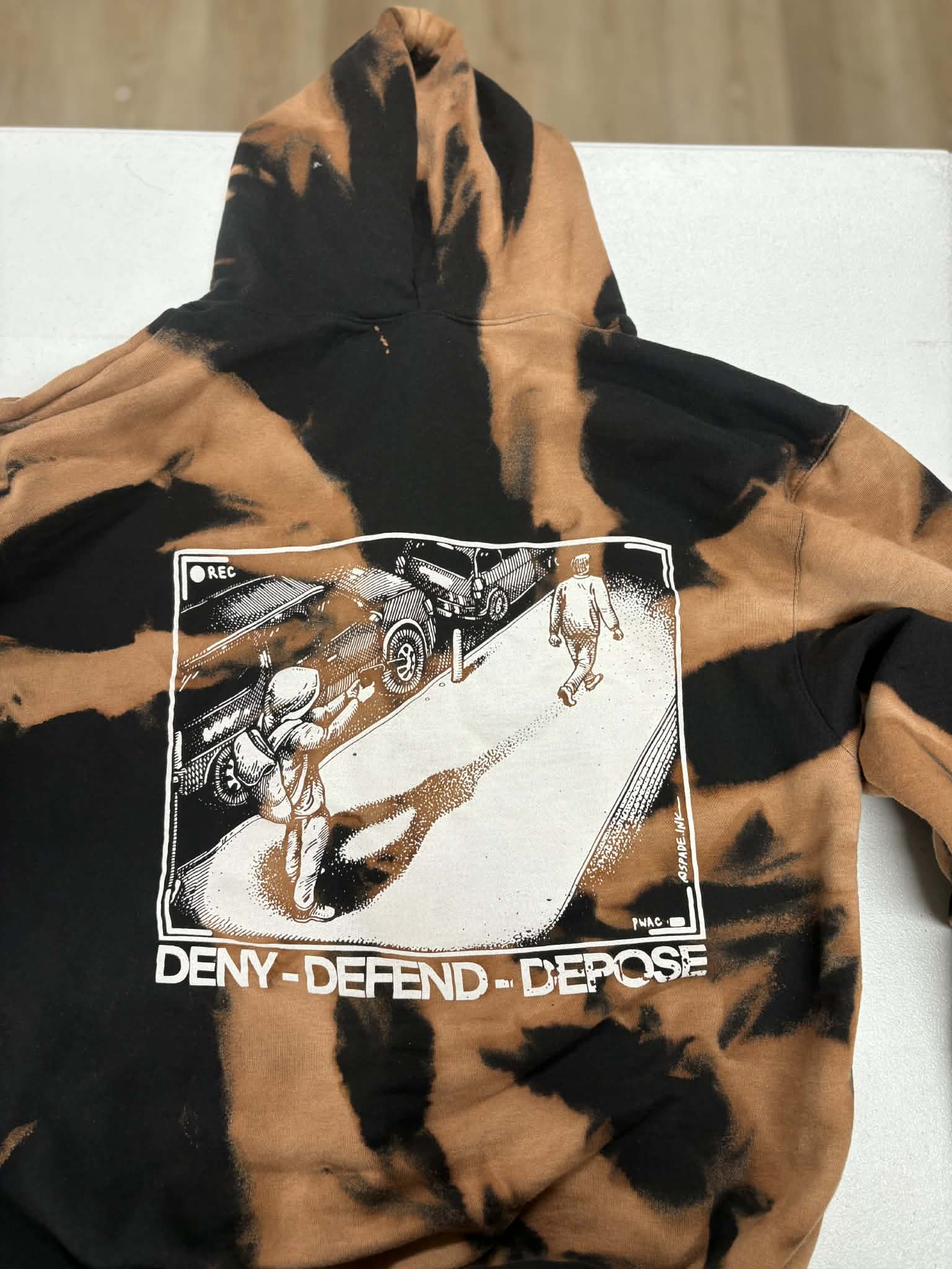 Deny Defend Depose - L - Discounted Bleached Zip Up Hoodie