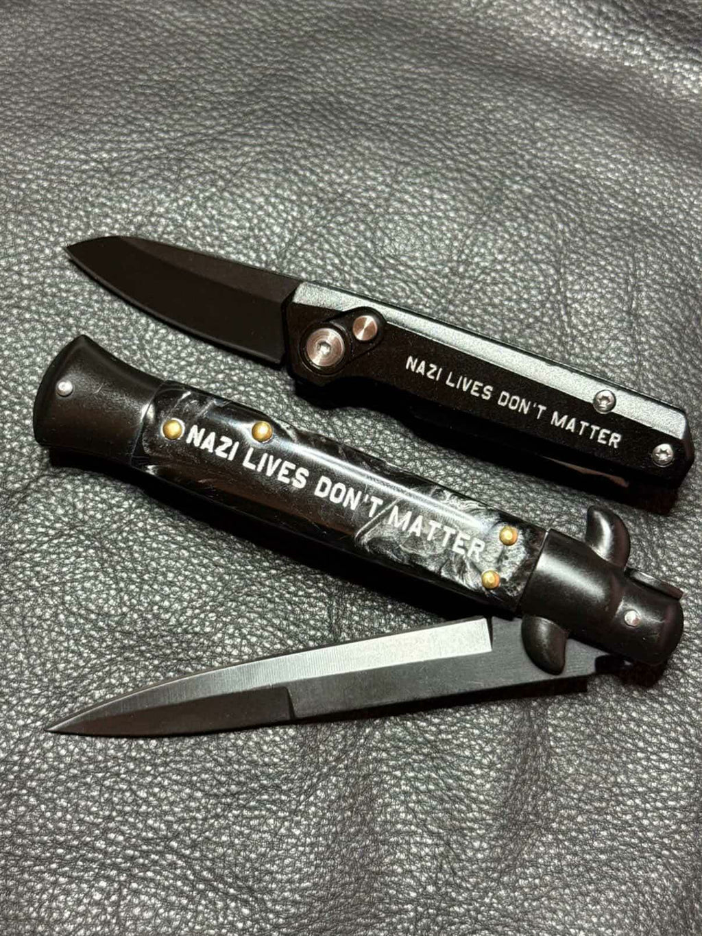 Nazi Lives Don't Matter - Engraved Switchblade